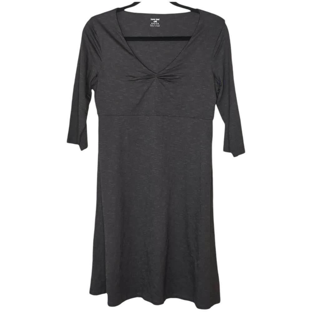 Horny Toad Fit and Flare Dress Charcoal Gray 3/4 Sleeve Empire Waist Size M